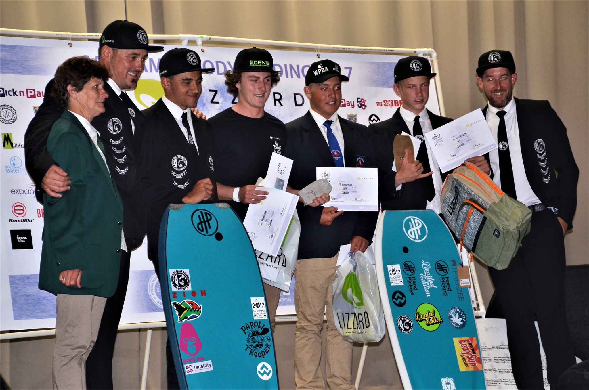 Kade receiving his prize at the Juniors SA Body Boarding Champs